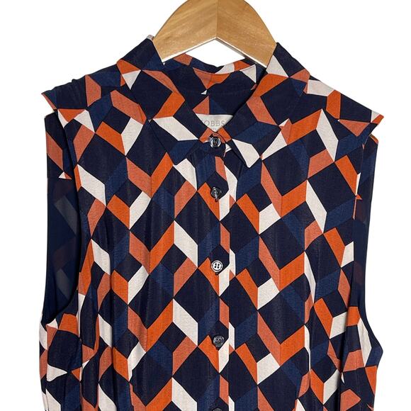 HOBBS London Women’s Suzanna Navy Geometric Belted Shirt Dress size 6 - Picture 6 of 8